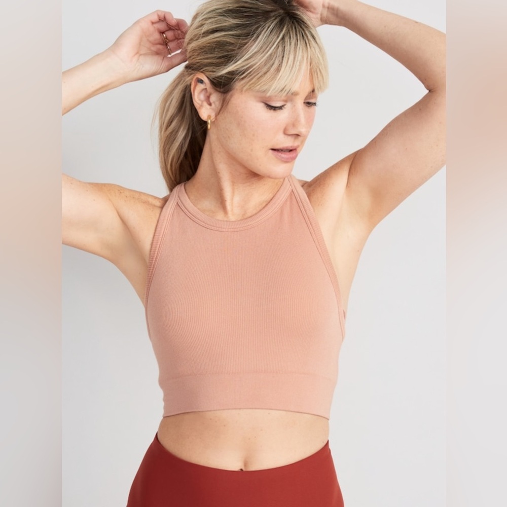 Old Navy Women's Light Support Seamless Rib-Knit Longline Sports Bra Pink XL New